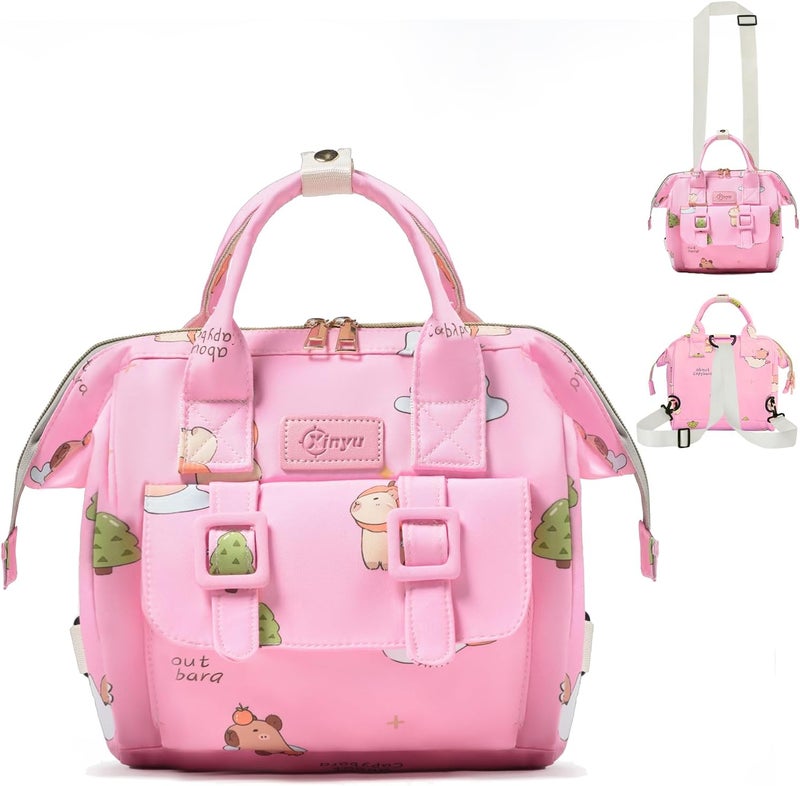 Mozzilog Small Diaper Bag Crossbody Backpack, 4 in 1 Mini Travel Mommy Tote w/Shoulder for Stroller, Small Toddler Daiper Tote with Insulated Pockets, Compact Baby Bag for Mom (Pink Animal) - Image 1